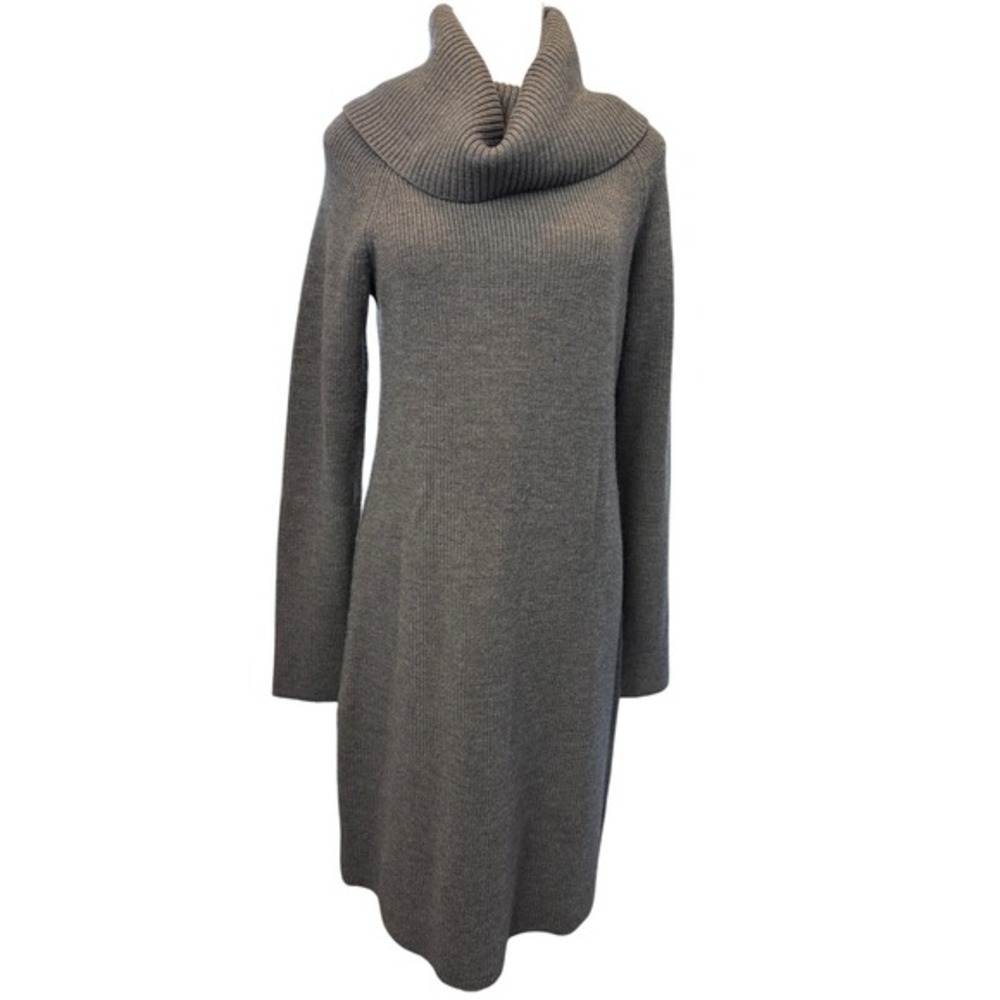 Vineyard‎ Vines Med Merino Wool Sweater Dress Cowl Turtle Neck Knee Length Gray